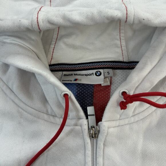 BMW Jacket Mens Small White Hooded Full Zip Motorsport Logo - Picture 3 of 8